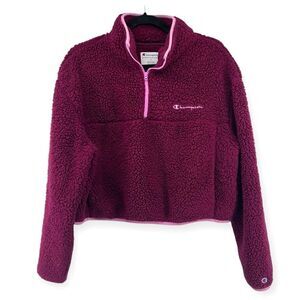 Champion Women’s Burgundy Quarter Zip Cozy Sherpa Crop Pullover Sweatshirt Large
